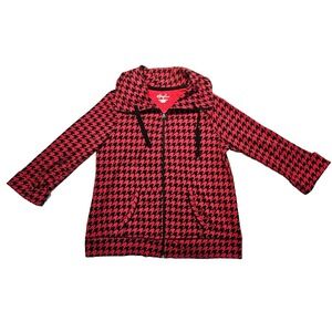 Kim Rogers Jacket Casual Stretch Jersey Womens Small Red Houndstooth Full Zip
